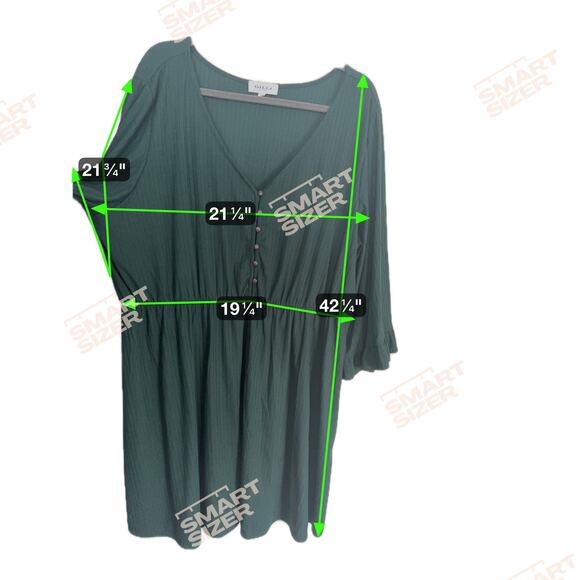 Gilli Green Ribbed Blouson Dress 3X V-Neck Long Ruffle Sleeve Holiday Christmas - Picture 6 of 6
